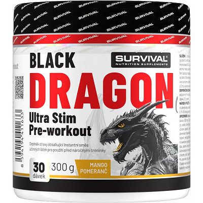 Survival Black Dragon Ultra Stim Pre-workout - 300 g, mango-pomeranč