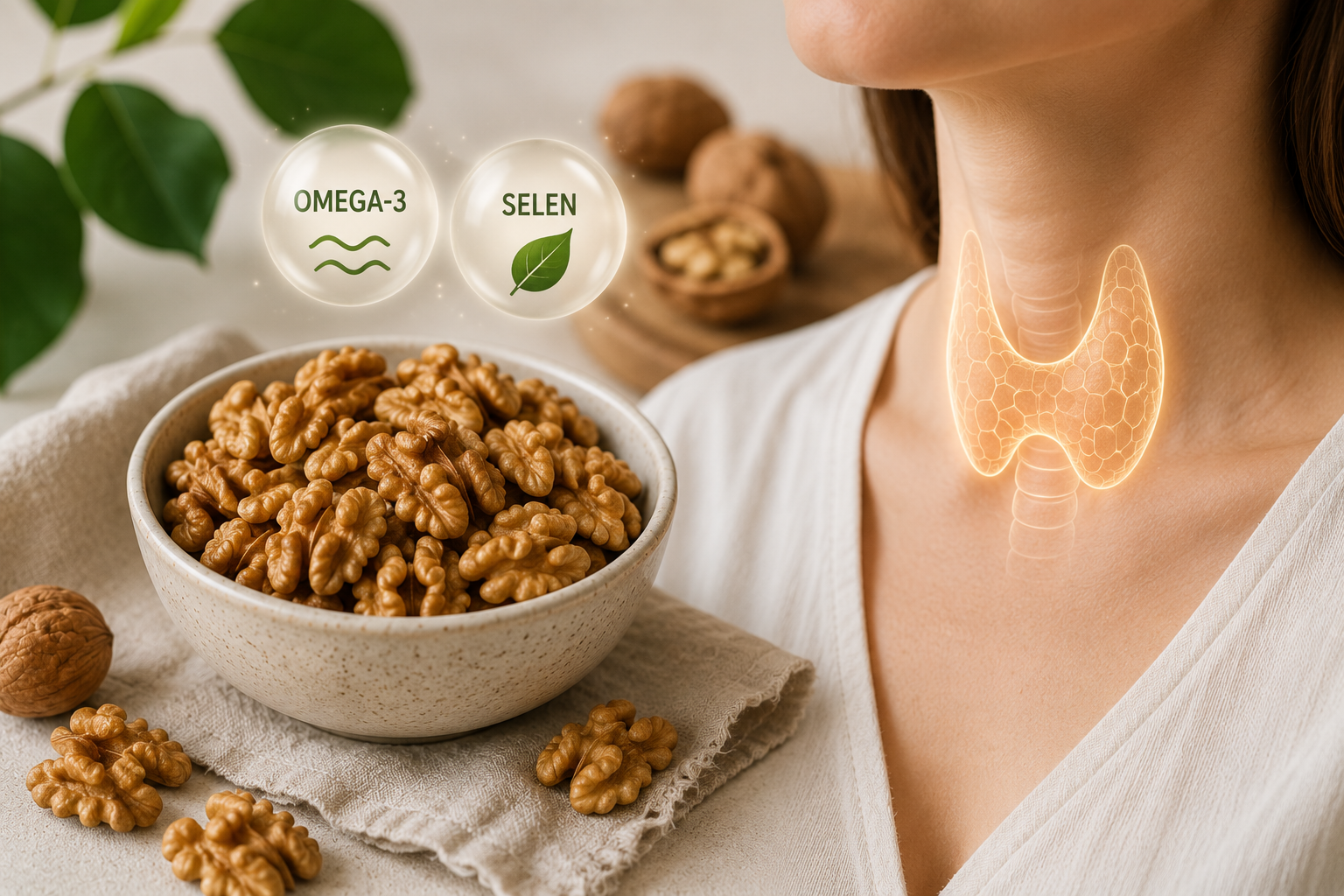 Vlašské ořechy a štítná žláza: omega-3 a selen jako výživová podpora