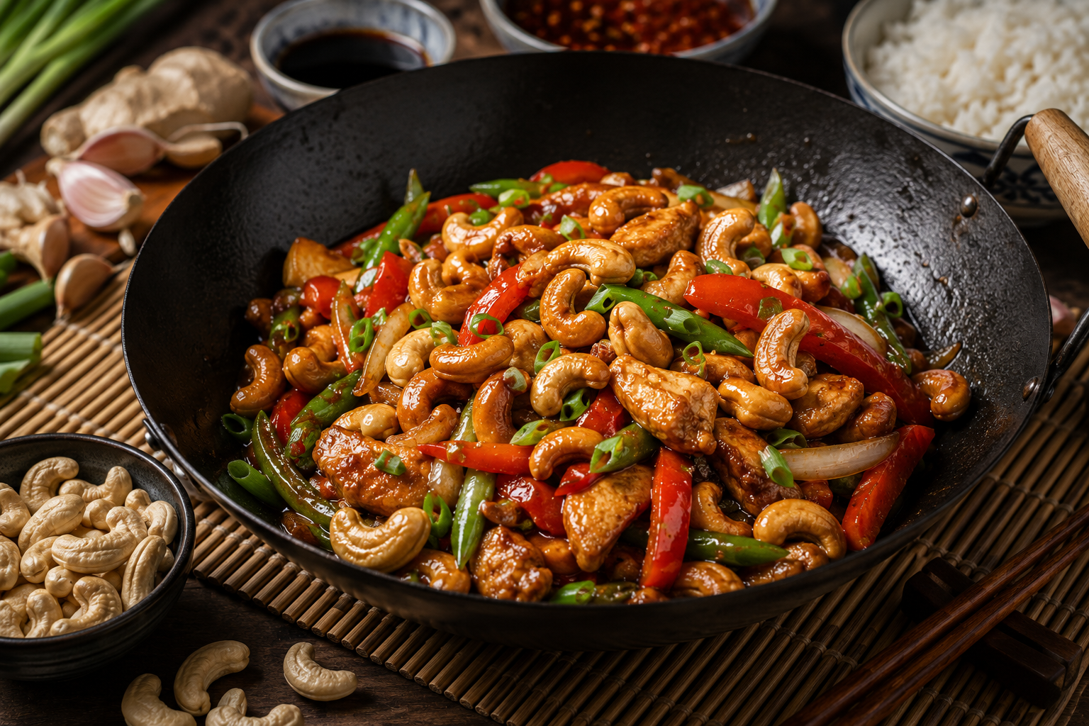Asijské wok pokrmy s kešu: proč jsou kešu ořechy nezbytné v asijské kuchyni